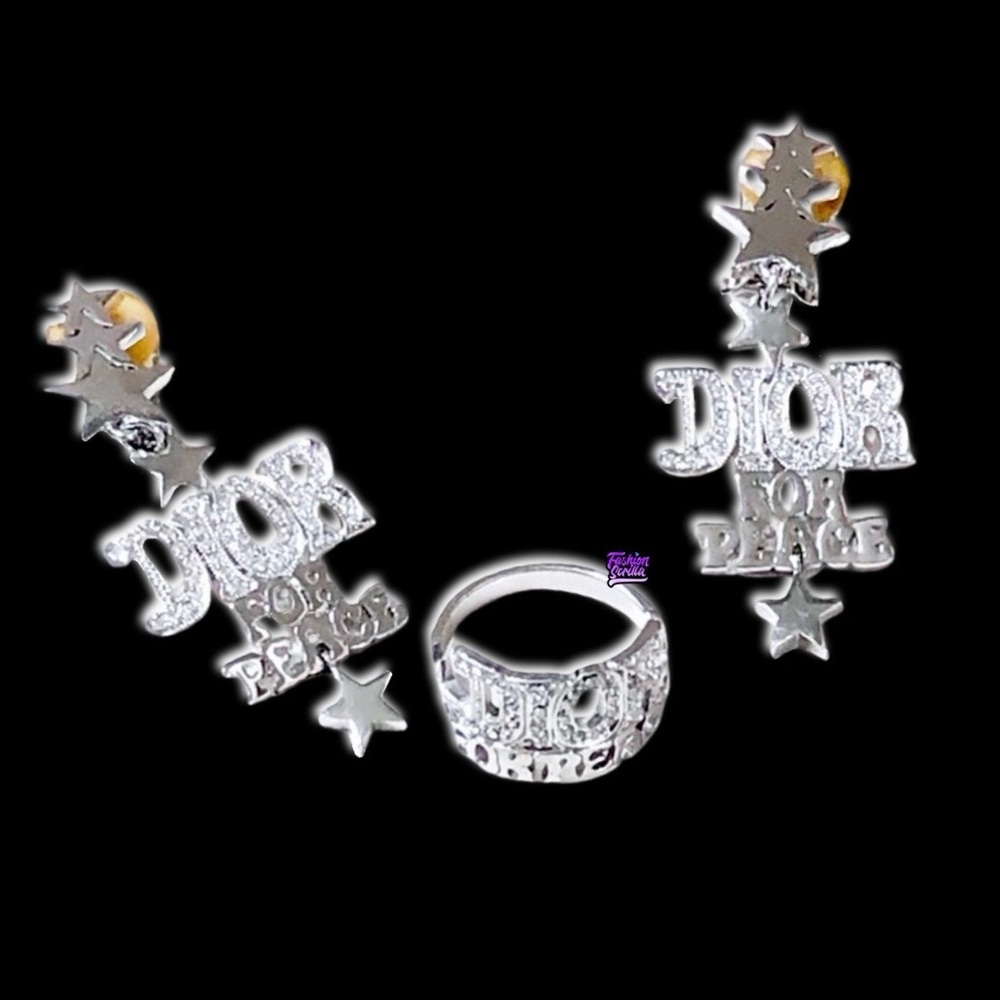 Dior Vintage Dior For Peace Y2K Diamanté Crystal Ring - Earrings Jewelry Set - Picture 1 of 17